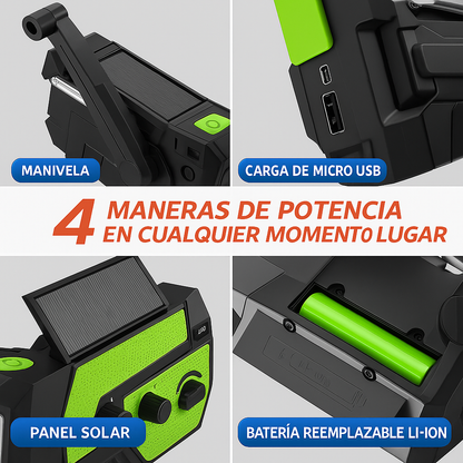 Radio portátil solar 4 en 1 para emergencias y aventuras