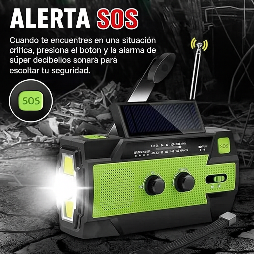 Radio portátil solar 4 en 1 para emergencias y aventuras
