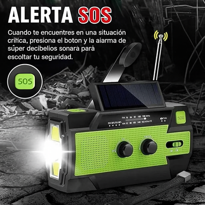 Radio portátil solar 4 en 1 para emergencias y aventuras