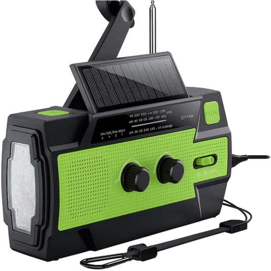 Radio portátil solar 4 en 1 para emergencias y aventuras